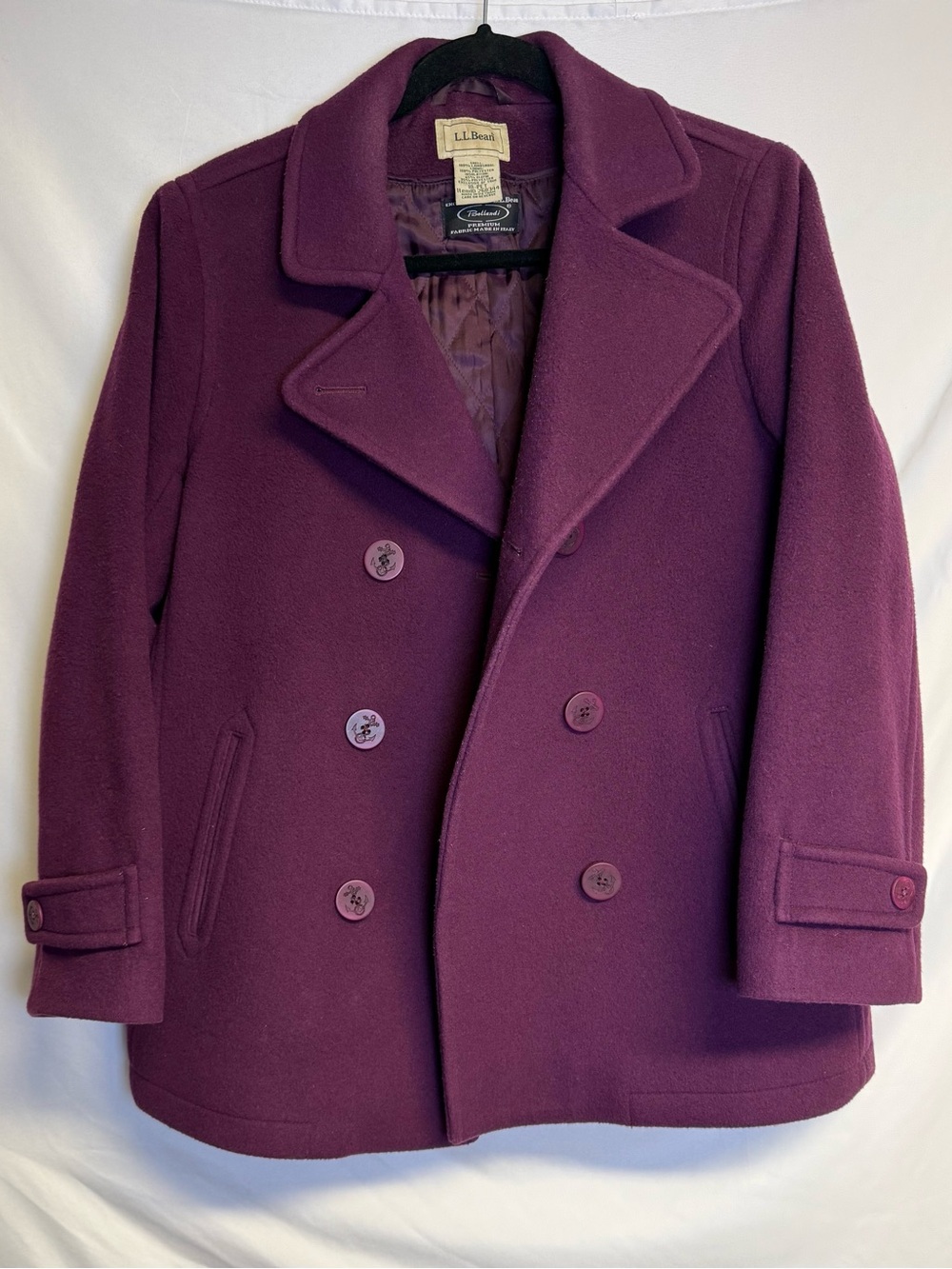 L.L. Bean Women's Double-Breasted Peacoat in Plum